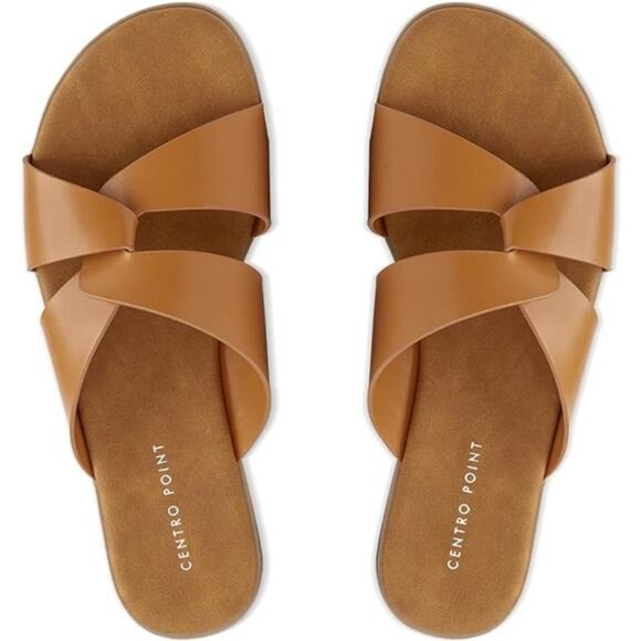 Women's Open Toe Slip On Cross Strap Sandals - Picture 8 of 8